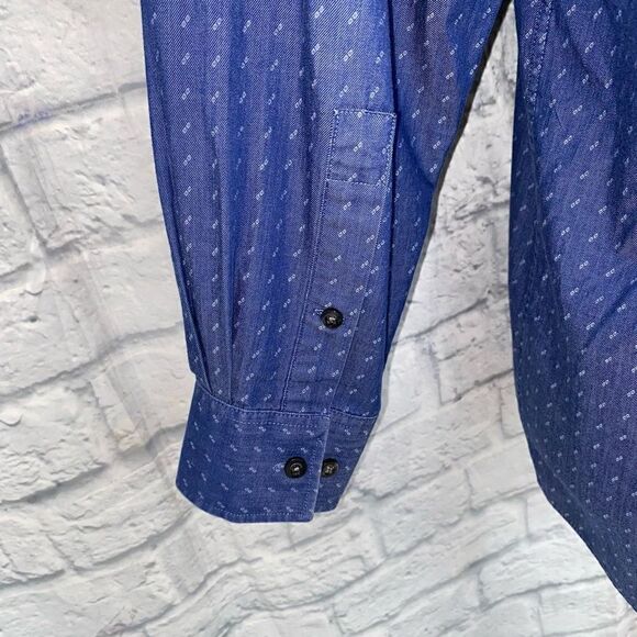 Michael Michael Kors button down men’s blue print Longsleeve dress shirt size 16 - Picture 6 of 11